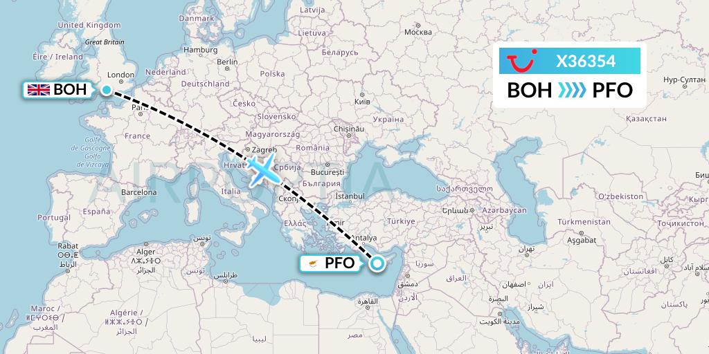 X36354 TUI fly Germany Flight Map: Bournemouth to Pafos