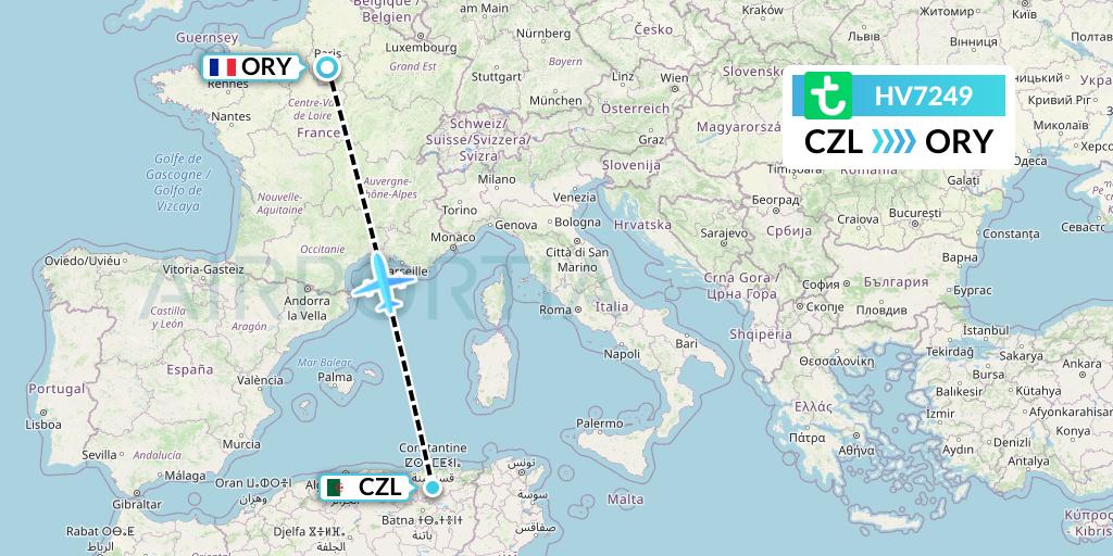 HV7249 Transavia Flight Map: Constantine to Paris