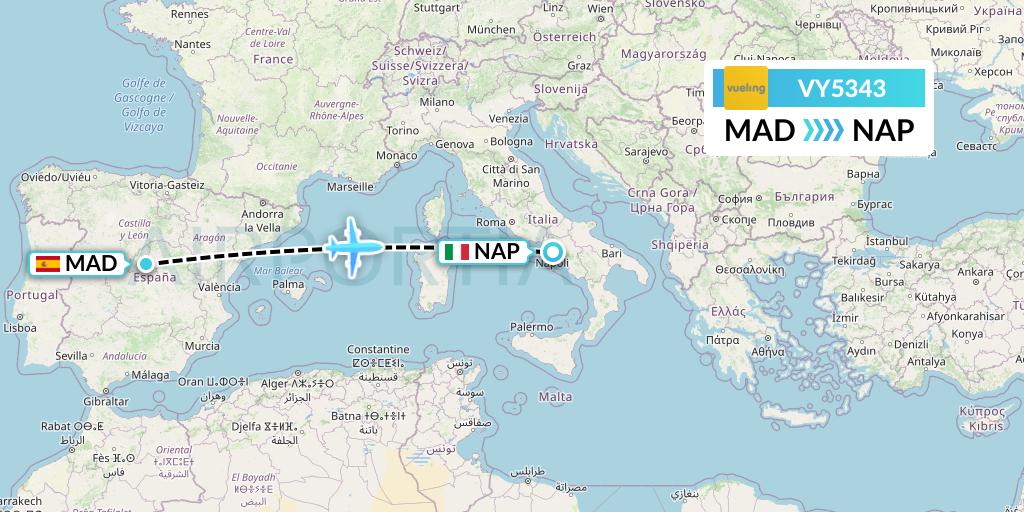 VY5343 Vueling Flight Map: Madrid to Naples