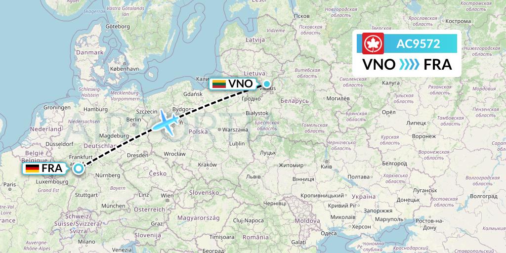AC9572 Air Canada Flight Map: Vilnius to Frankfurt