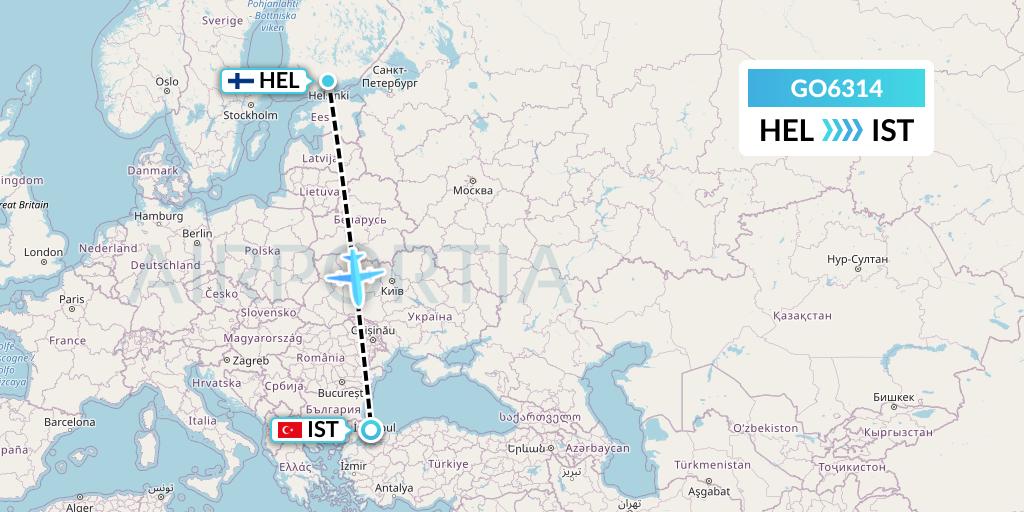 GO6314 ULS Airlines Cargo Flight Map: Helsinki to Istanbul