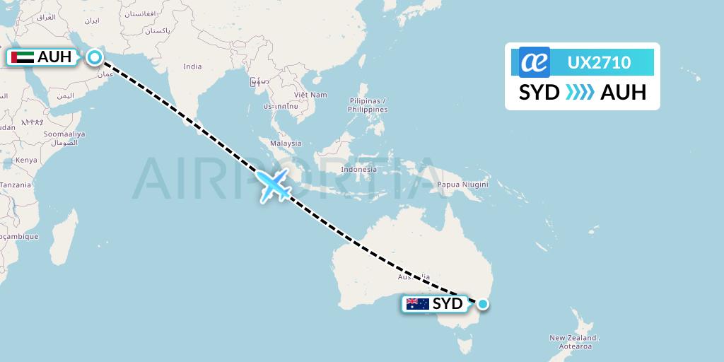 UX2710 Air Europa Flight Map: Sydney to Abu Dhabi