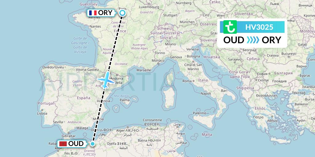 HV3025 Transavia Flight Map: Oujda to Paris
