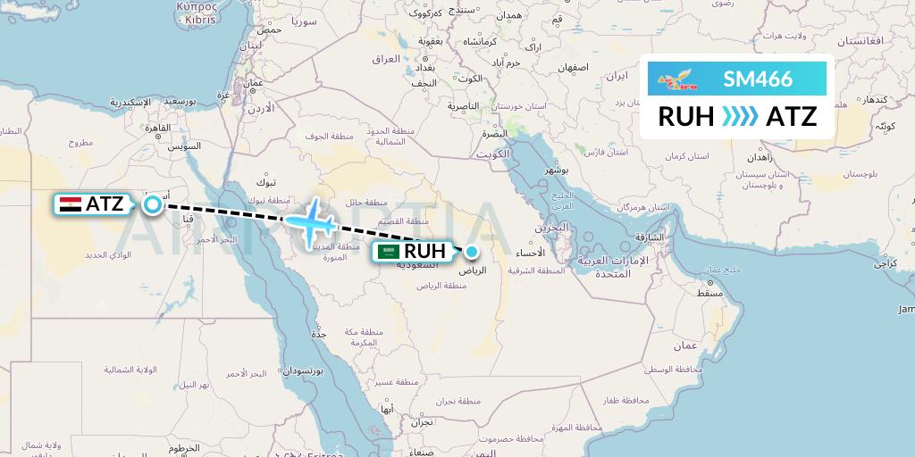 SM466 Air Cairo Flight Map: Riyadh to Assiut