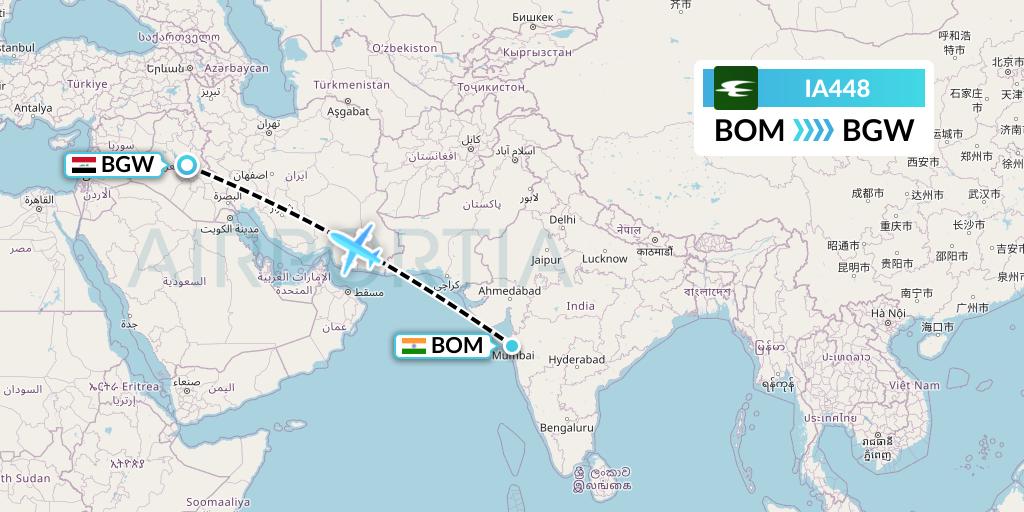 IA448 Iraqi Airways Flight Map: Mumbai to Baghdad