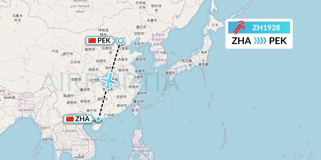 ZH1928 Shenzhen Airlines Flight Map: Zhanjiang to Beijing