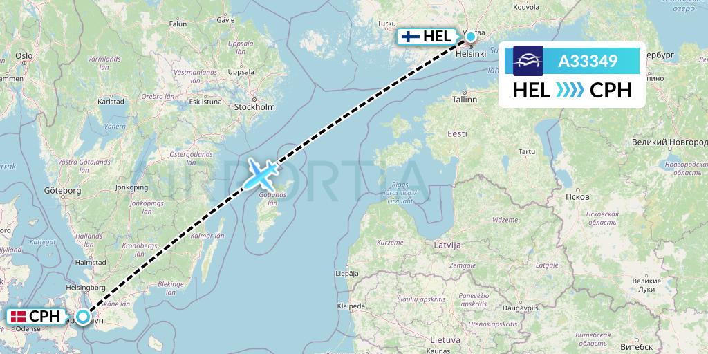 A33349 Aegean Airlines Flight Map: Helsinki to Copenhagen