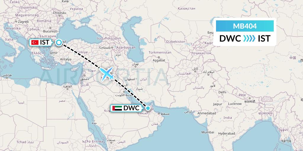MB404 MNG Airlines Flight Map: Dubai to Istanbul