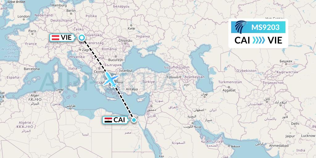 MS9203 EgyptAir Flight Map: Cairo to Vienna