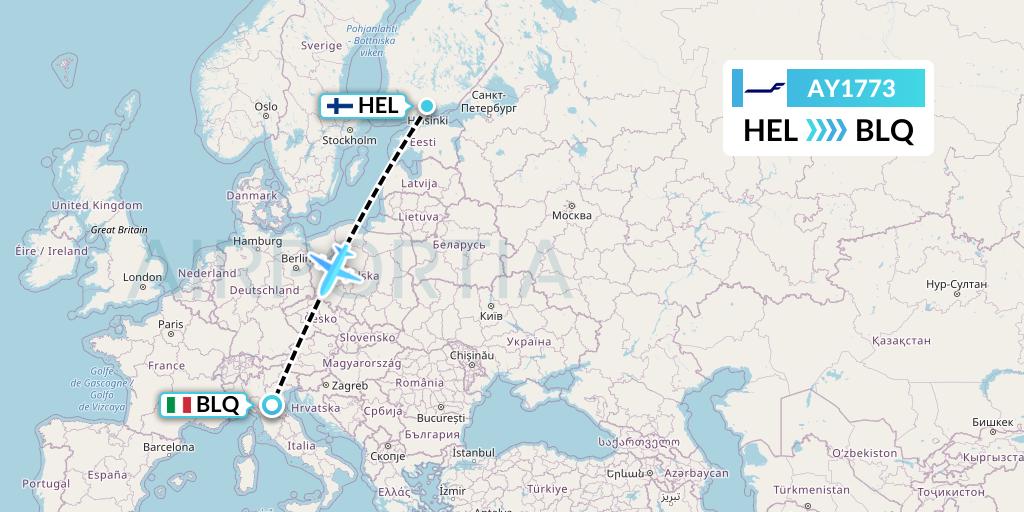 AY1773 Finnair Flight Map: Helsinki to Bologna