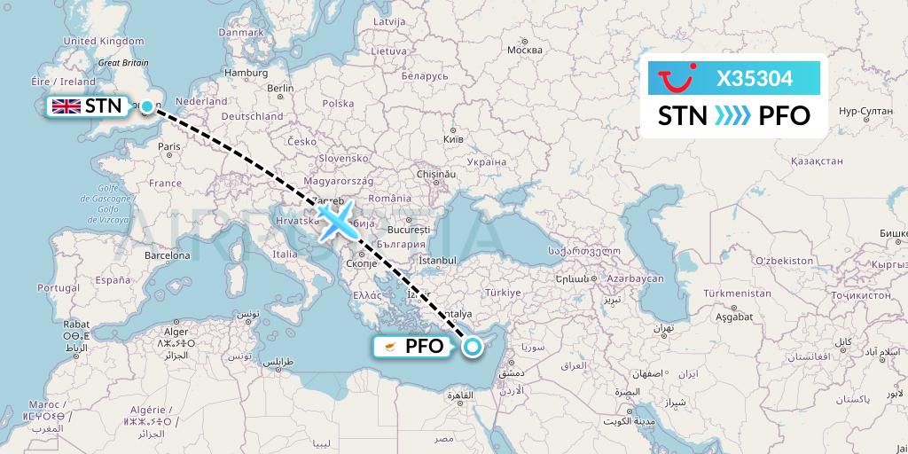 X35304 TUI fly Germany Flight Map: London to Pafos