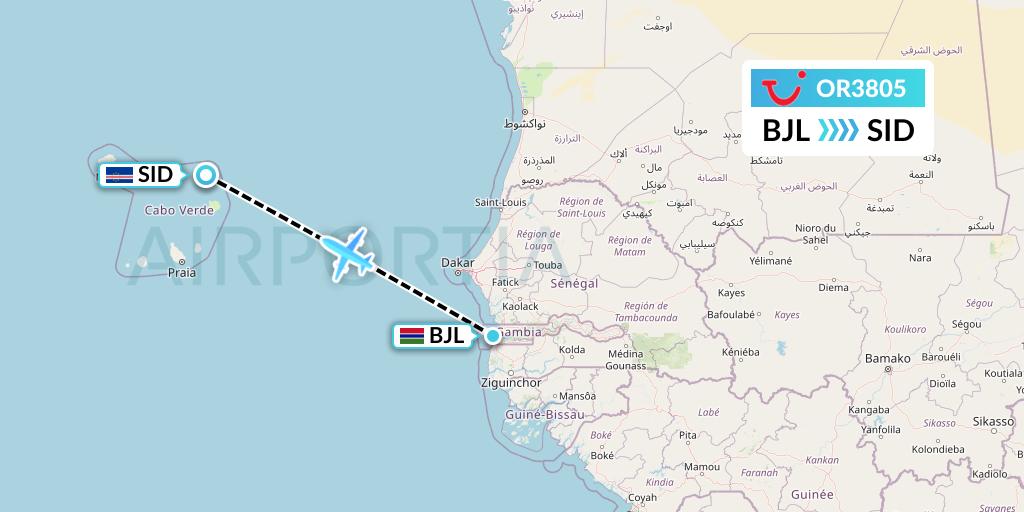 OR3805 TUI fly Netherlands Flight Map: Banjul to Espargos