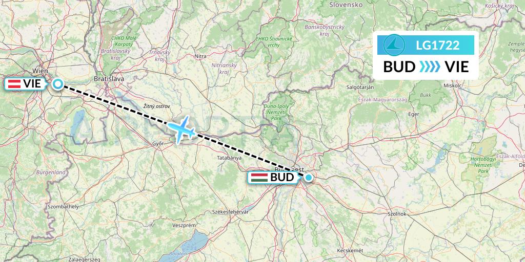 LG1722 Luxair Flight Map: Budapest to Vienna
