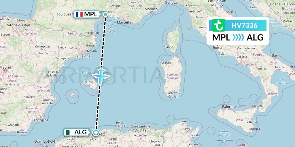 HV7336 Transavia Flight Map: Montpellier to Algiers