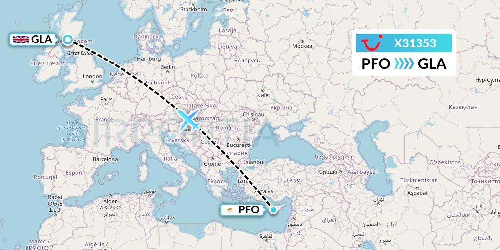 X31353 TUI fly Germany Flight Map: Pafos to Glasgow