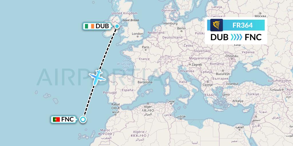 FR364 Ryanair Flight Map: Dublin to Funchal