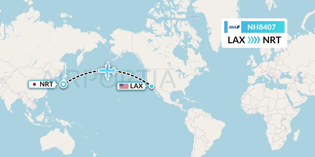 NH8407 All Nippon Airways Flight Map: Los Angeles to Tokyo