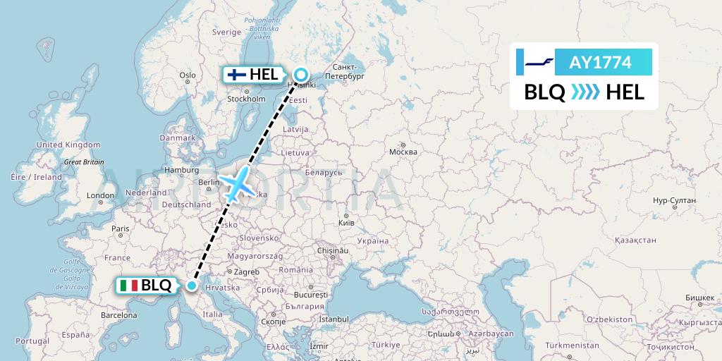AY1774 Finnair Flight Map: Bologna to Helsinki