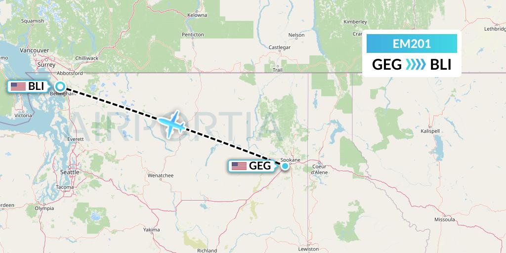 EM201 Empire Airlines Flight Map: Spokane to Bellingham