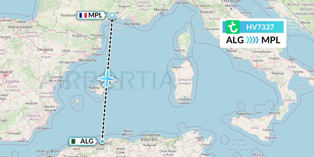 HV7337 Transavia Flight Map: Algiers to Montpellier