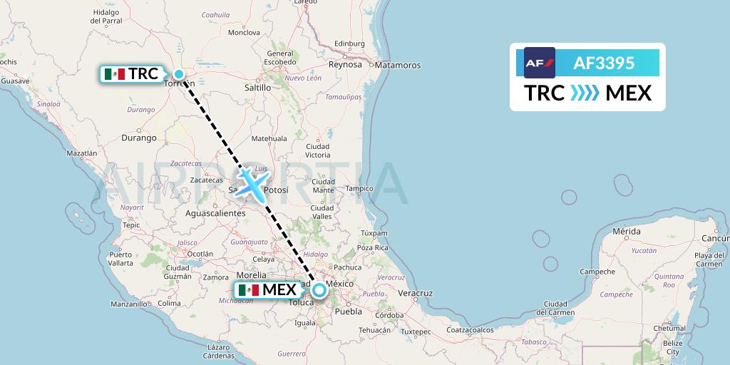 AF3395 Air France Flight Map: Torreon to Mexico City