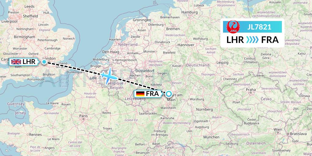 JL7821 Japan Airlines Flight Map: London to Frankfurt
