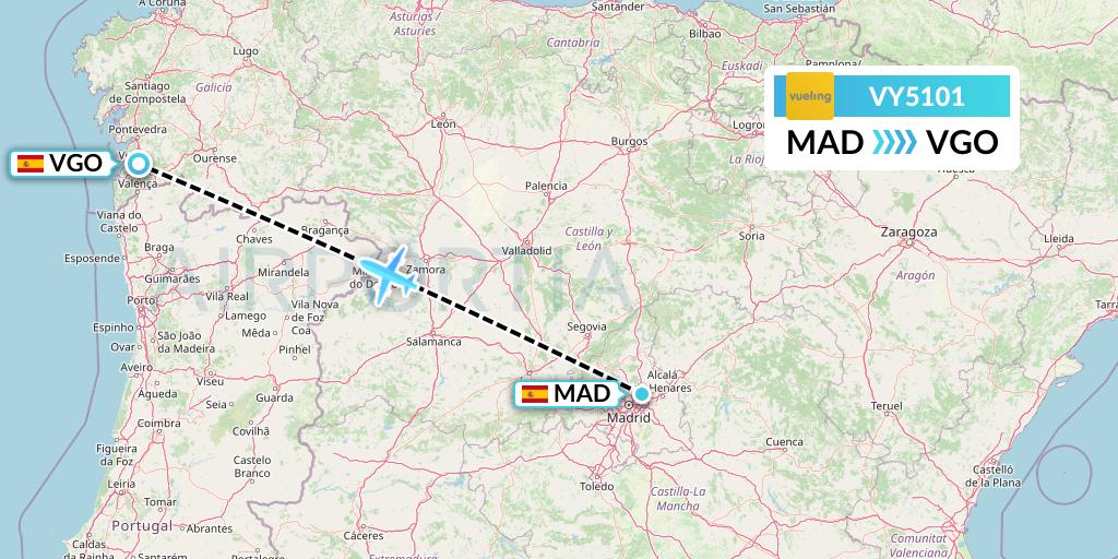 VY5101 Vueling Flight Map: Madrid to Vigo