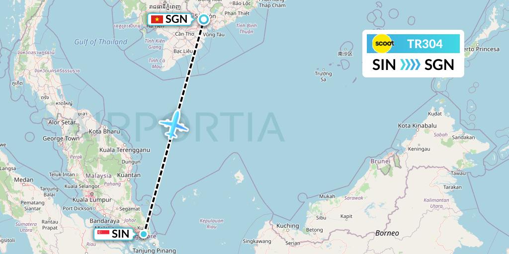 TR304 Tigerair Flight Map: Singapore to Ho Chi Minh City