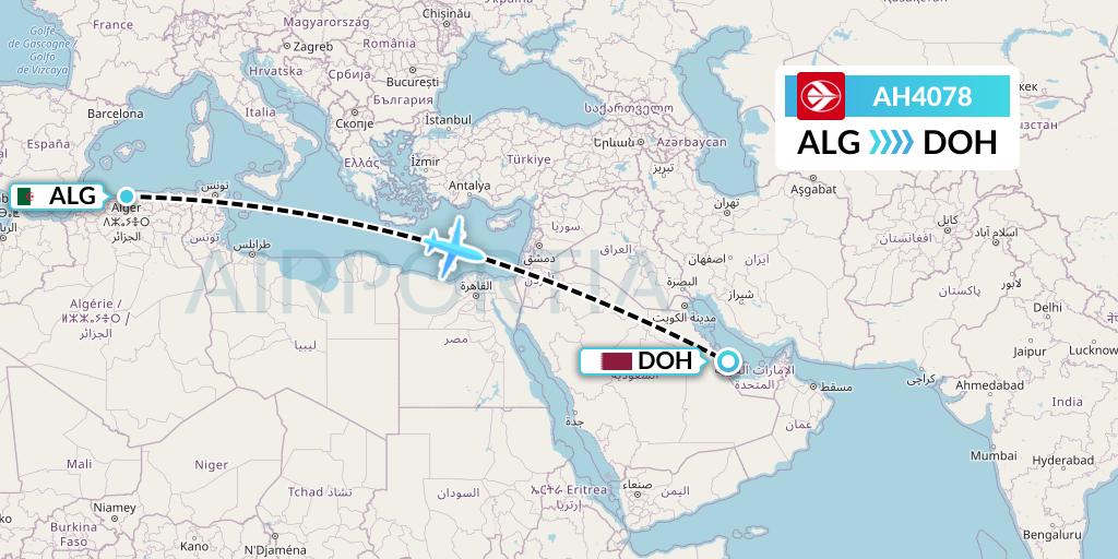 AH4078 Air Algerie Flight Map: Algiers to Doha
