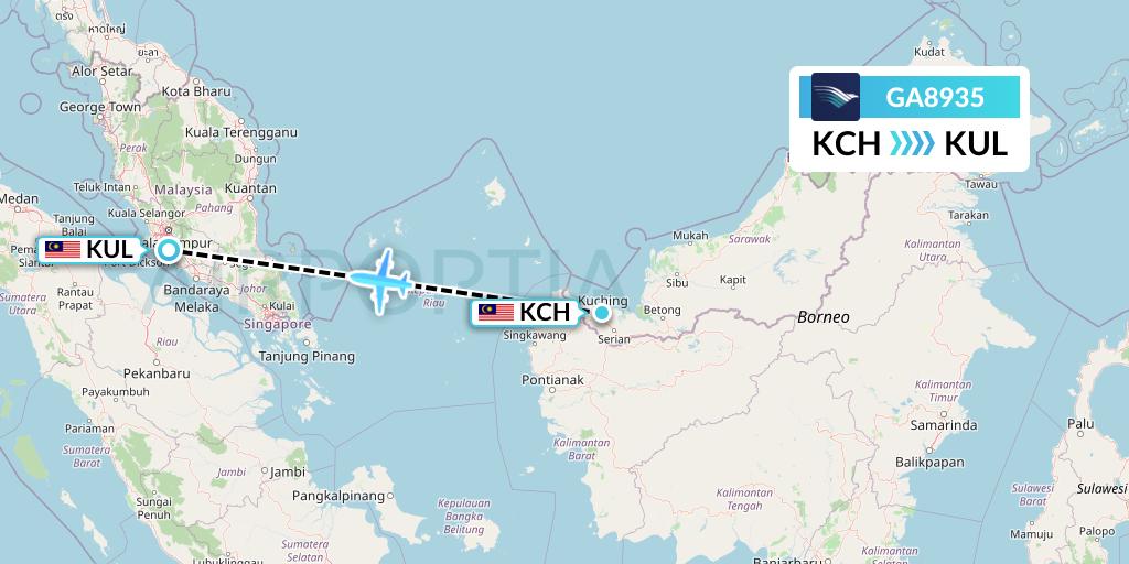 GA8935 Garuda Indonesia Flight Map: Kuching to Kuala Lumpur