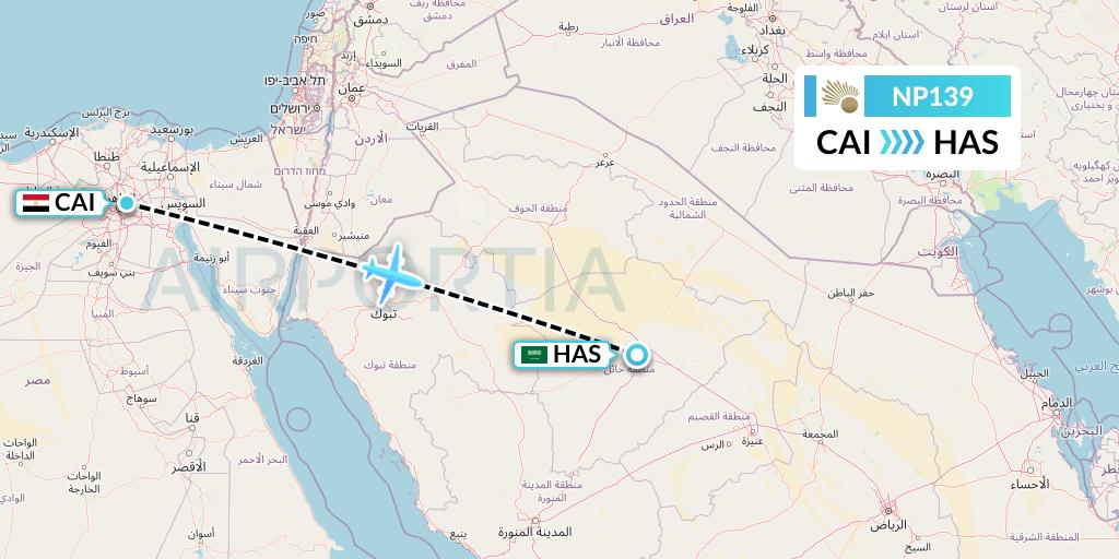NP139 Nile Air Flight Map: Cairo to Ha'il