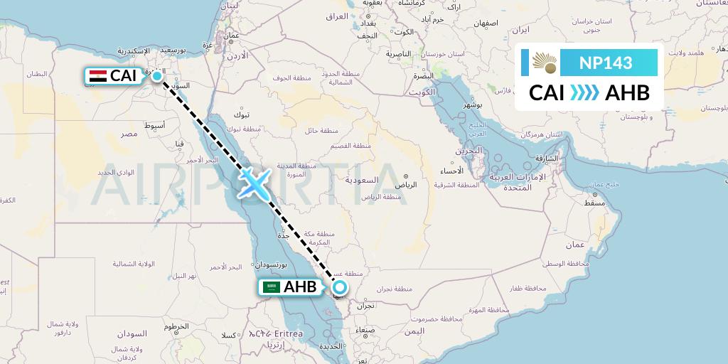 NP143 Nile Air Flight Map: Cairo to Abha