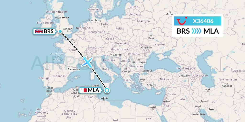 X36406 TUI fly Germany Flight Map: Bristol to Malta