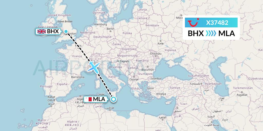 X37482 TUI fly Germany Flight Map: Birmingham to Malta