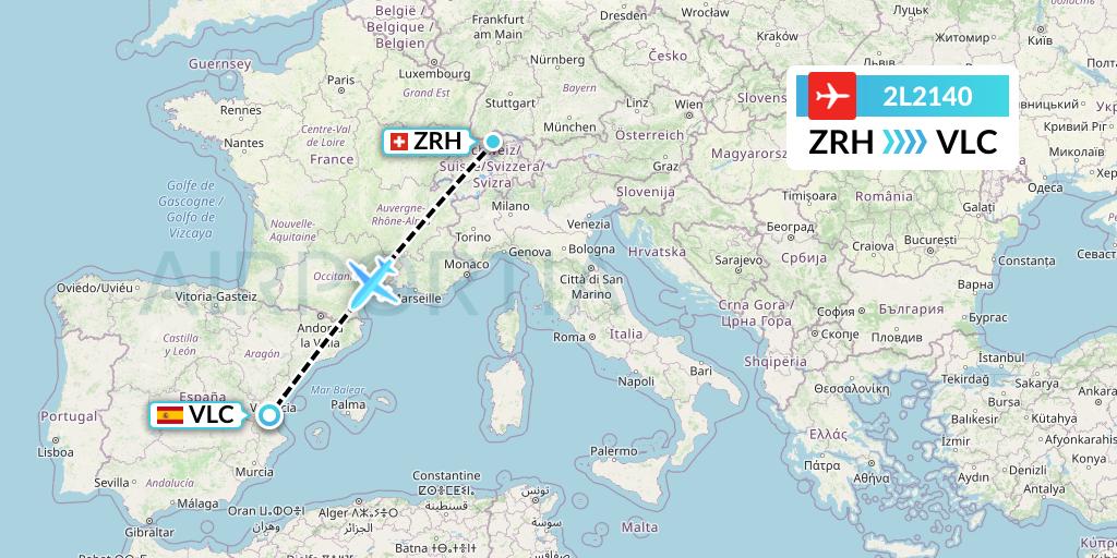 2L2140 Helvetic Airways Flight Map: Zurich to Valencia