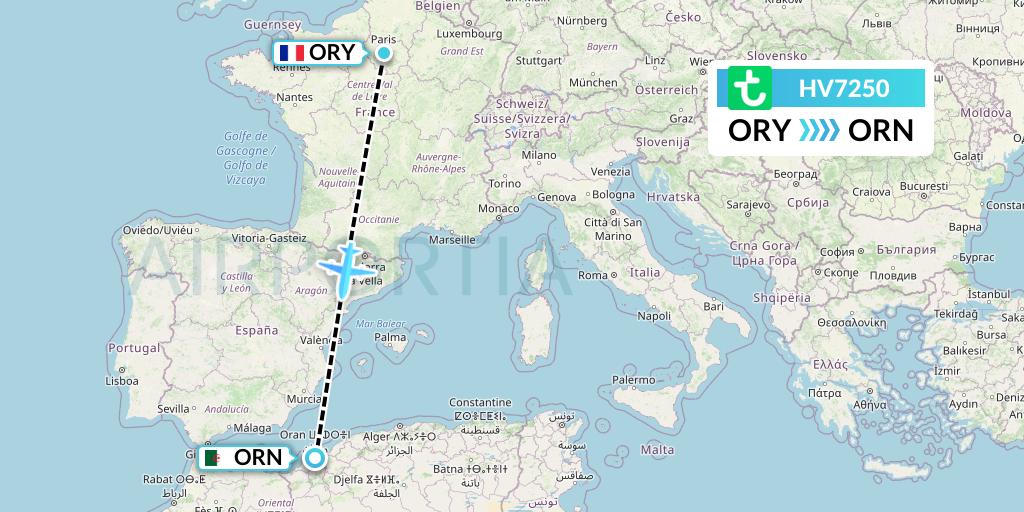 HV7250 Transavia Flight Map: Paris to Oran