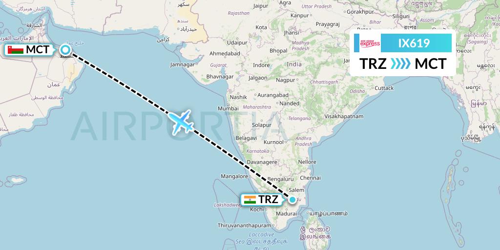 IX619 Air India Express Flight Map: Tiruchirapalli to Muscat