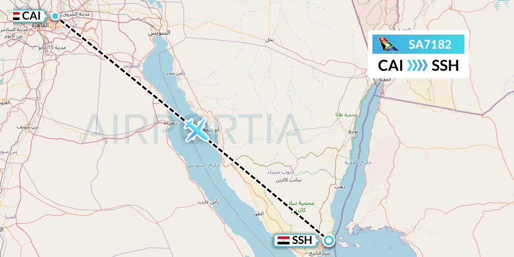 SA7182 South African Airways Flight Map: Cairo to Sharm el-Sheikh