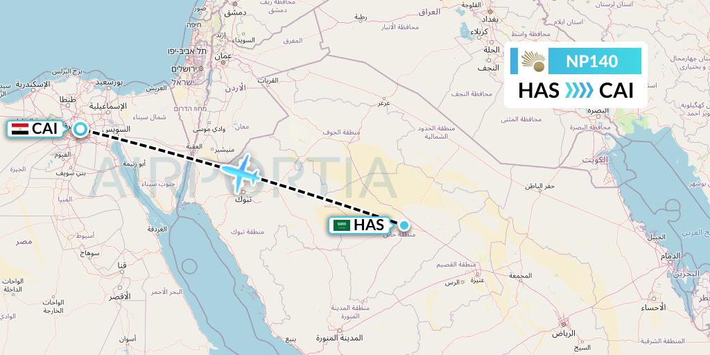 NP140 Nile Air Flight Map: Ha'il to Cairo