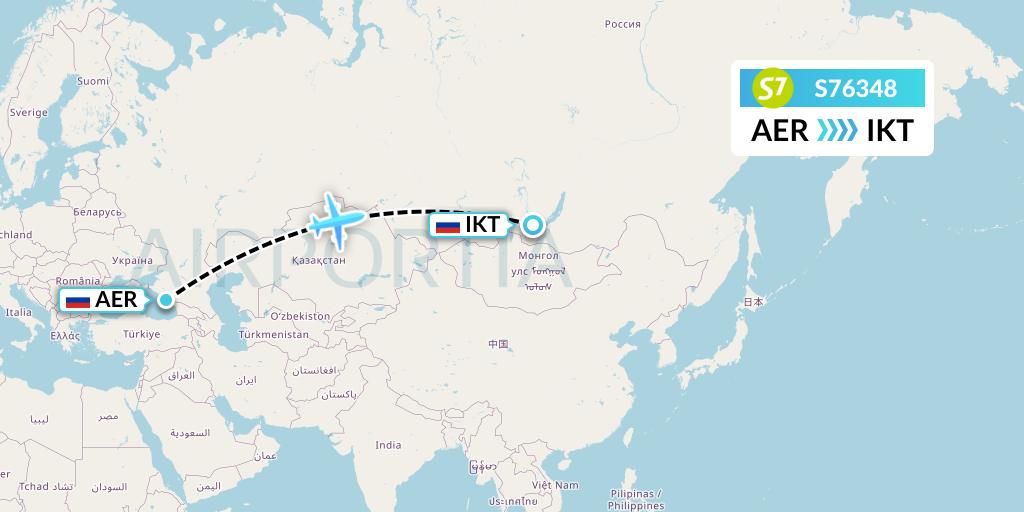 S76348 S7 Airlines Flight Map: Sochi to Irkutsk