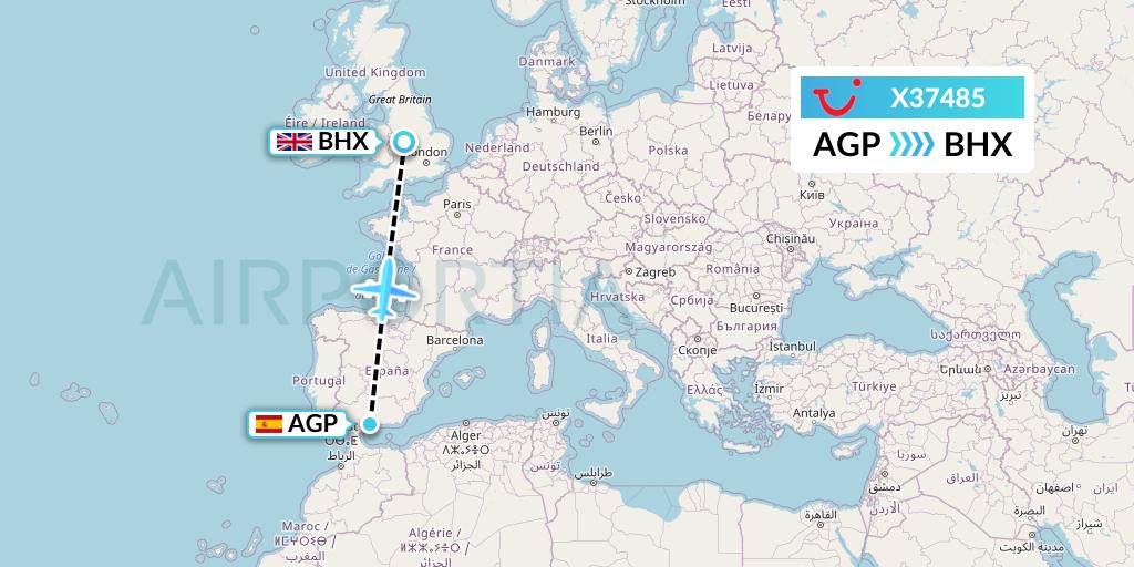 X37485 TUI fly Germany Flight Map: Malaga to Birmingham