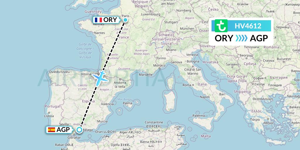 HV4612 Transavia Flight Map: Paris to Malaga