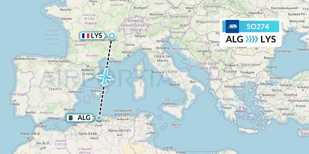 5O274 ASL Airlines France Flight Map: Algiers to Lyon