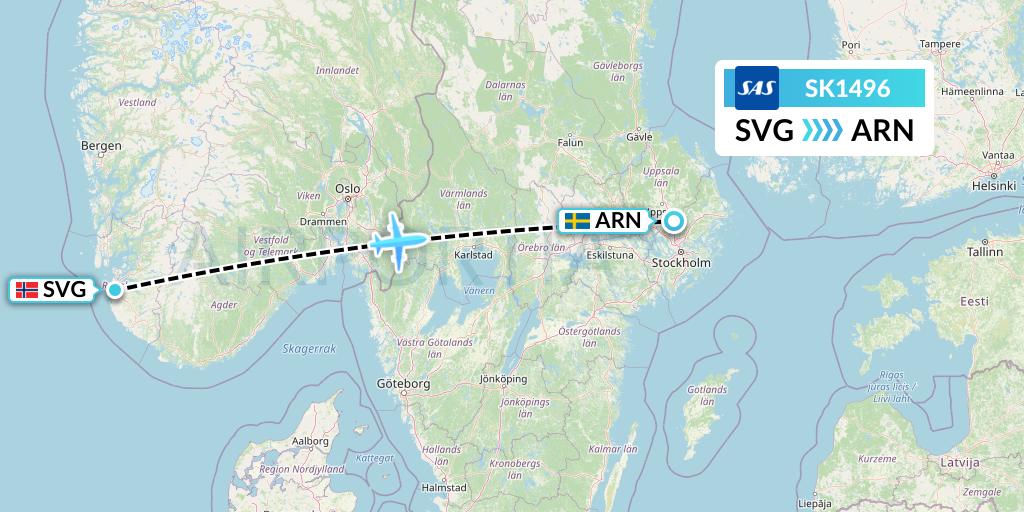 SK1496 SAS Flight Map: Stavanger to Stockholm