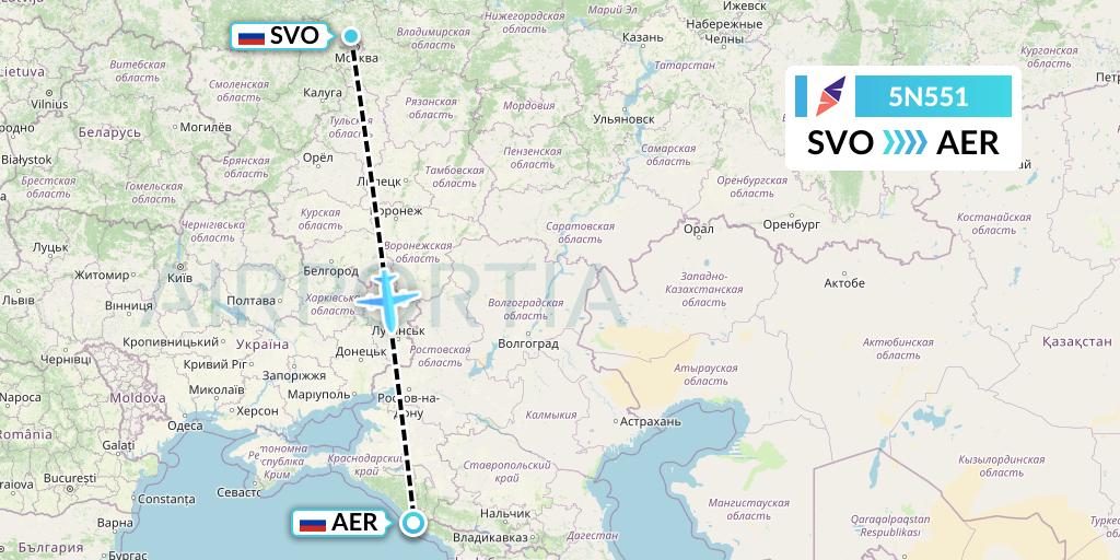 5N551 Nordavia Flight Map: Moscow to Sochi