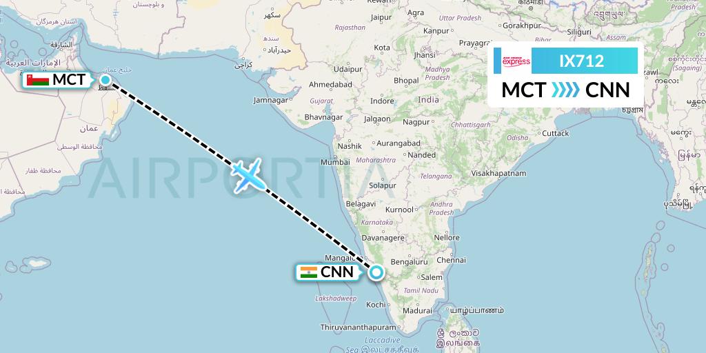 IX712 Air India Express Flight Map: Muscat to Mattannur