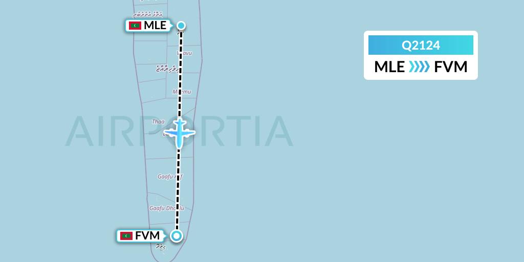 Q2124 Maldivian Flight Map: Male to Fuvahmulah Island