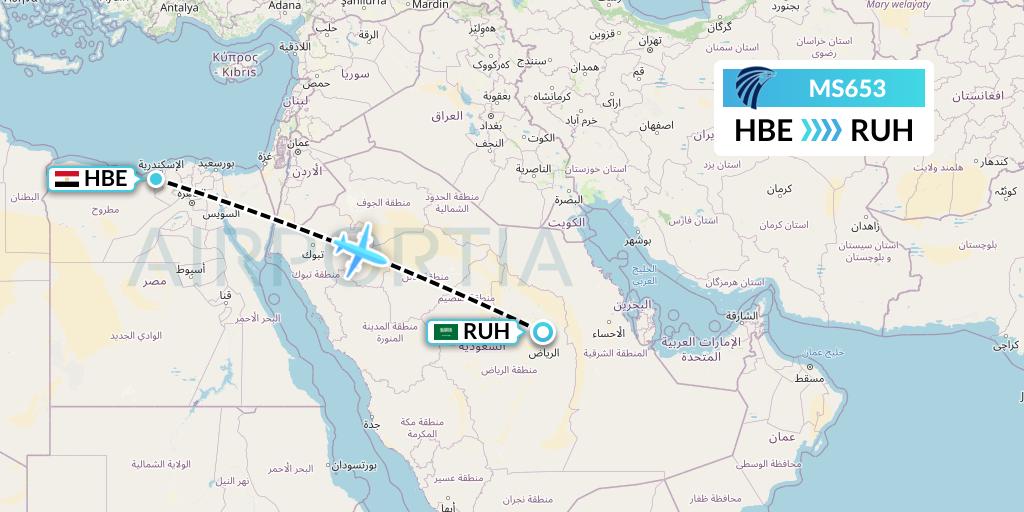 MS653 EgyptAir Flight Map: Alexandria to Riyadh
