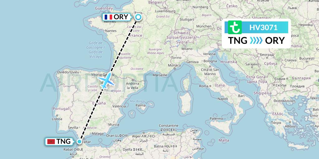 HV3071 Transavia Flight Map: Tangier to Paris