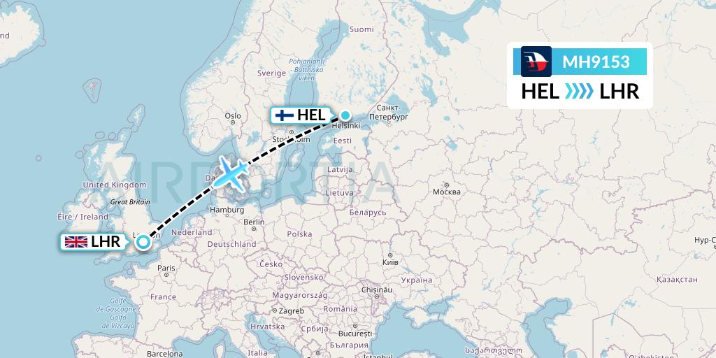 MH9153 Malaysia Airlines Flight Map: Helsinki to London